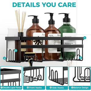 HomeHacks Shower Caddy, No Drilling Rustproof Organizer with Save Space Hooks, Apartment Essentials for Bathroom, Kitchen & Living Room, Shelf for Inside Shower, 2-Pack