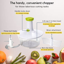 Load image into Gallery viewer, Brieftons Express Manual Food Chopper: 6.8-Cup, Hand Chopper Vegetable Cutter to Chop Veggies, Fruits, Herbs, Garlic Onion Chopper for Salsa, Salad, Pesto, Hummus, Guacamole, Coleslaw, Indian Cooking