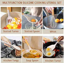 Load image into Gallery viewer, Umite Chef Kitchen Cooking Utensils Set, 33 pcs Non-Stick Silicone Cooking Kitchen Utensils Spatula Set with Holder, Wooden Handle Silicone Kitchen Gadgets Utensil Set (Khaki)