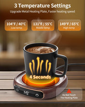 Load image into Gallery viewer, Coffee Mug Warmer, Cup Warmer for Desk with Auto Shut Off, 3 Temp Settings, Mug Warmer for Coffee, Beverage, Milk, Tea, Hot Chocolate, Coffee Warmer Plate in Your Home &amp; Office, Gift (Dark Black)