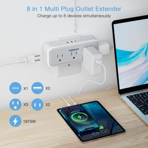 Multi Plug Outlet Extender, TESSAN Surge Protector Wall Plug Splitter with 5 Electrical Outlet Expander, Multiple Plug Adapter for Travel Home Office