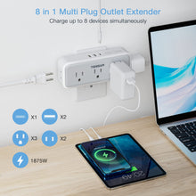Load image into Gallery viewer, Multi Plug Outlet Extender, TESSAN Surge Protector Wall Plug Splitter with 5 Electrical Outlet Expander, Multiple Plug Adapter for Travel Home Office