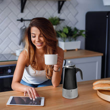 Load image into Gallery viewer, Mixpresso 9 Cup Greca Stovetop Espresso Maker 450ml/15oz, Moka Pot with Coffee Percolator Design, Stainless Steel Stove Top Coffee Maker for Camping or Home Use, Italian Coffee Maker Stovetop