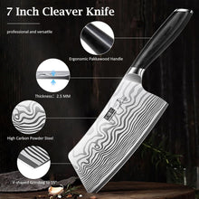 Load image into Gallery viewer, Cleaver Knife 7 Inch, Razor Sharp High Carbon Powder Steel Meat Cleaver, Professional Butcher Chopper Kitchen Knife for Meat Cutting Vegetable Slicing