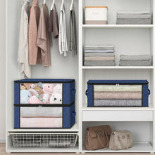 Load image into Gallery viewer, HomeHacks Storage 3-Pack Clothes Organizer Storage Bags Foldable Storage Box with Large Clear Window Sturdy Handles for Closet, Dorm, Pillows, Bedding, Clothes, Blankets, 35L, Gray