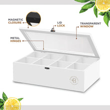 Load image into Gallery viewer, Bamboo Tea Bag Organizer Storage Box with Drawer &amp; Acrylic Window - Magnetic Lid Keeps Contents Fresh - Ideal Mothers Day Gifts for Mom - Gift Caddy (Tea Not Included)