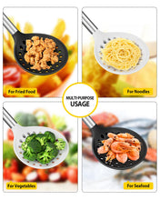Load image into Gallery viewer, Kitchen Ladle Strainer Set of 2 Large Slotted Spoon with High Heat Resistant BPA Free Non Stick Cooking Skimmers For Draining and Frying (Grey and Teal Blue)