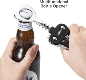 Premium Wing Corkscrew Wine Opener with Multifunctional Bottle Openers Smooth Edge Side Can Opener Manual with Durable Sharp Blade