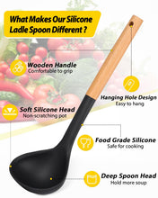 Load image into Gallery viewer, Pack of 2 Soup Ladle, Silicone Ladle Spoon with Wooden Handle, Large Non Stick High Heat Resistant Kitchen Utensils for Cooking, Stirring, Serving Soups(GRAY-BLUE)