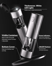 Load image into Gallery viewer, Upgraded Larger Capacity Electric Salt and Pepper Grinder Set Rechargeable with LED lights, Stainless Steel Automatic Pepper and Salt Grinder Refillable with 5 Adjustable Coarseness