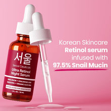 Load image into Gallery viewer, SeoulCeuticals 1% Korean Retinol Night Serum for Face - 97.5% Snail Mucin + Hyaluronic Acid + Bakuchiol, Cruelty Free K Beauty for Sensitive Skin 1oz