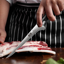 Load image into Gallery viewer, Fillet Knife 7 Inch, Razor Sharp Boning Knife for Meat Poultry Chicken Cutting, Japanese High Carbon Powder Steel Fish Knives with Flexible Blade and Pakkawood Handle