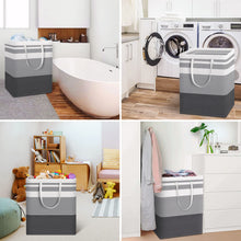 Load image into Gallery viewer, HomeHacks 2 Pack Large Laundry Baskets, Waterproof, Freestanding Laundry Hampers, Collapsible Clothes Hamper with Reinforced Handles in Laundry Room, College Dorm, Bathroom, Bedroom (Grey, 75Lx2)