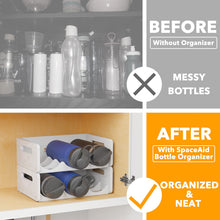 Load image into Gallery viewer, SpaceAid Bamboo Water Bottle Organizer with Labels for Kitchen and Pantry, Storage Rack for Cabinets, Home Cup and Wine Bottle Holder Shelf Organizers, 2 Pack 3-Slot, Hold 6 Bottles