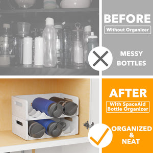 SpaceAid Bamboo Water Bottle Organizer with Labels for Kitchen and Pantry, Storage Rack for Cabinets, Home Cup and Wine Bottle Holder Shelf Organizers, 2 Pack 3-Slot, Hold 6 Bottles