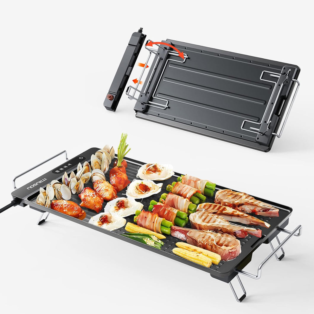 Electric Griddle with Removable Touch Panel, IPX9 Waterproof, Dishwasher-Safe, 1300W Fast Heating in 10S, 18x10