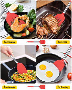 Pack of 2 Silicone Solid Turner, Non Stick Slotted Kitchen Spatulas, High Heat Resistant BPA Free Cooking Utensils, Ideal Cookware for Fish, Eggs, Pancakes(Black)