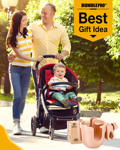 Universal Stroller Cup Holder with Mobile Phone Case, 2-in-1 Strollers Storage Rack, 360 Degrees Rotation Drink Holder for Bike, Pushchair, Wheelchair, Walker,Bicycle, Fits Most Cups