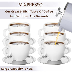 Mixpresso Stainless Steel French Press Coffee Maker 27 Oz 800 ml, Double Wall Insulated French Press Stainless Steel & Tea Brewer Easy Clean & Easy Press Strong Quality Metal Coffee Press.