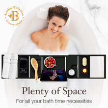 Load image into Gallery viewer, Bathtub Tray Caddy - Premium Bamboo Expandable Bath Tub Tray Table, Luxurious Wooden Bath Caddy for Books, Tablets, Wine, Bathroom Accessories, Spa Essentials, Housewarming, Wedding