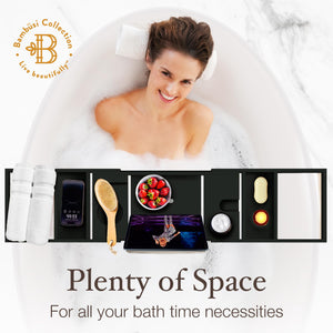 Bathtub Tray Caddy - Premium Bamboo Expandable Bath Tub Tray Table, Luxurious Wooden Bath Caddy for Books, Tablets, Wine, Bathroom Accessories, Spa Essentials, Housewarming, Wedding