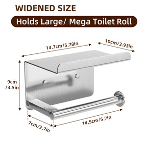 Self-Adhesive Toilet Paper Roll Holder - Wall Mount Or Adhesive Toilet Paper Holder with Shelf,Toilet Roll Holder, Tissue Holder for Bathroom,Wall Toilet Paper Holder, Stainless Steel,Chrome
