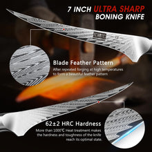 Load image into Gallery viewer, Fillet Knife 7 Inch, Damascus Steel Boning Knife, Professional Fish Fillet Knife for Meat Chicken Cutting, Meat Knife with G10 Ergonomic Handle