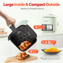 Load image into Gallery viewer, Air Fryer, Beelicious 8-in-1 Smart Compact 4QT Air Fryers, Shake Reminder,450°F Digital Airfryer with Flavor-Lock Tech,Tempered Glass Display, Dishwasher-Safe &amp; Nonstick, Fit for 1-3 People, Avo Green