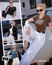 Load image into Gallery viewer, TNNZEET 6 Pack Womens Shirts - Short Sleeve Slim Fit Tight Crop Tops Spring Summer Clothes Basic Tees for Workout Gym Casual