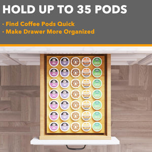 SpaceAid Bamboo K Cup Drawer Organizer Insert, Kitchen K Cups Coffee Pod Holder Tray Organizers for Kcup Coffee Station Drawer Storage Organization (35 Slots)