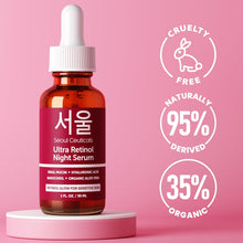 Load image into Gallery viewer, SeoulCeuticals 1% Korean Retinol Night Serum for Face - 97.5% Snail Mucin + Hyaluronic Acid + Bakuchiol, Cruelty Free K Beauty for Sensitive Skin 1oz