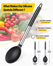 Load image into Gallery viewer, Pack of 2 Large Silicone Cooking Spoons,Non Stick Solid Basting Spoon,Heat-Resistant Kitchen Utensils for Mixing,Serving,Draining,Stirring (BLACK)