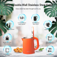Load image into Gallery viewer, Secura Stainless Steel Double Wall Electric Kettle Water Heater for Tea Coffee w/Auto Shut-Off and Boil-Dry Protection, 1.0L (Orange) SWK-1001DO/HB-K012