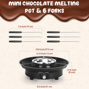 MINI Melting Fondue Set, 10oz Electric Chocolate Melting Pot with 6PCS Forks, Cute Chocolate Fondue Fountain, Warmer Machine for Milk Chocolate, Cheese, Butter, Candy (Coffee)