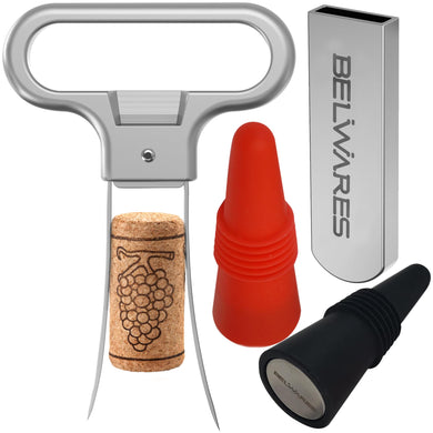 Ah So Wine Opener - Two Prong Cork Puller with 2 Wine Stoppers for Wine Bottles - Stainless Steel Wine Bottle Opener - Ideal for Safely Removing Fragile, Old Corks Intact - Gifts for Wine Lovers
