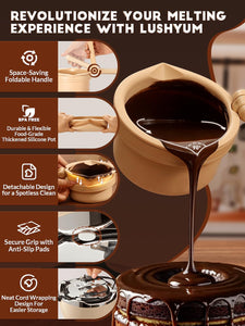 Chocolate Melting Pot Candy Melts Melter with 2 Insert Pots and Spatula, 4 Cups Capacity Warmer Machine, Ideal Dipping Tool Kitchen Supplies for Making Cake Pop Covered Strawberries Fondue