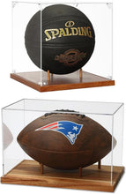 Load image into Gallery viewer, Transparent Acrylic Autographed Basketball Display Box and Clear Football Display Case with Wooden Base