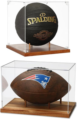 Transparent Acrylic Autographed Basketball Display Box and Clear Football Display Case with Wooden Base