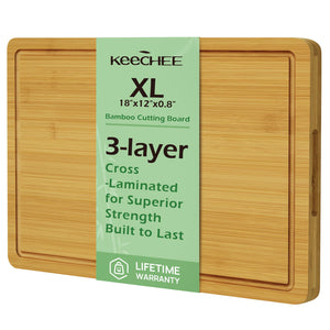 Bamboo Cutting Board, Durable Wood Cutting Boards for Kitchen with Deep Juice Grooves & Built-in Handles, Ideal Charcuterie & Chopping for Meat, Vegetables and Fruits Ideal Kitchen Gifts