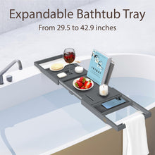 Load image into Gallery viewer, Bathtub Tray Caddy - Premium Bamboo Expandable Bath Tub Tray Table, Luxurious Wooden Bath Caddy for Books, Tablets, Wine, Bathroom Accessories, Spa Essentials, Housewarming, Wedding