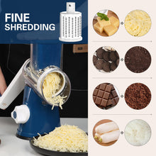 Load image into Gallery viewer, Rotary Cheese Grater Hand Crank Cheese Shredder for Fresh Cheese, Vegetable, Nuts,Non-slip Suction Base, Free Cleaning Brush Three Blades, Black