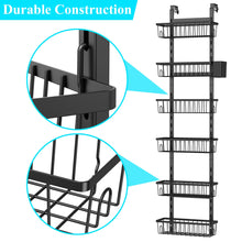 Load image into Gallery viewer, Over The Door Pantry Organizer, 7-Tier Metal Pantry Organization and Storage for Kitchen with Adjustable Shelves, Hanging Spice Seasoning Rack, Black