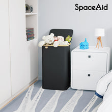Load image into Gallery viewer, SpaceAid Laundry Hamper with Lid, 110L Large Tall Clothes Basket Bin with Bamboo Handles, Collapsible Laundry Hamper for Bedroom, Bathroom, Dorm, Laundry Room - Black