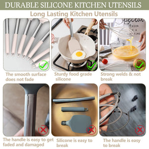 Silicone Cooking Utensil Set, Umite Chef 15pcs Silicone Cooking Kitchen Utensils Set, Non-stick - Best Kitchen Cookware with Stainless Steel Handle - Black