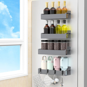 4 Pack Magnetic Spice Rack Organizer for Refrigerator and Oven, Black Fridge Organizers and Storage for Kitchen