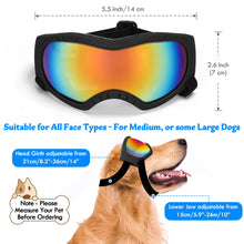 Load image into Gallery viewer, Dog Sunglasses Dog Goggles Pet Glasses Pet Eyewear with Adjustable Strap, Glasses for Medium Large Dog Swimming Skating Glasses UV Proof Windproof Dustproof (Black Frame + Gray Lens)