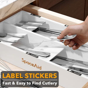 SpaceAid Bamboo Silverware Drawer Organizer with Labels, Kitchen Utensil Tray Holder Organizer for Flatware, Cutlery, Spoon and Knives Drawer Storage Organization (Natural, 6 Slots)