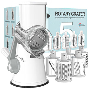 Rotary Cheese Grater Hand Crank Cheese Shredder for Fresh Cheese, Vegetable, Nuts,Non-slip Suction Base, Free Cleaning Brush Three Blades, Black