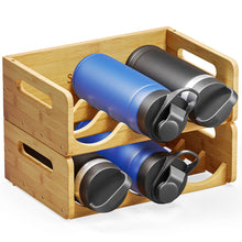 Load image into Gallery viewer, SpaceAid Bamboo Water Bottle Organizer with Labels for Kitchen and Pantry, Storage Rack for Cabinets, Home Cup and Wine Bottle Holder Shelf Organizers, 2 Pack 3-Slot, Hold 6 Bottles