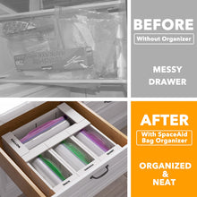 Load image into Gallery viewer, SpaceAid Bag Storage Organizer for Kitchen Drawer, Bamboo Organizer, Compatible with Gallon, Quart, Sandwich and Snack Variety Size Bag (4 Pack)